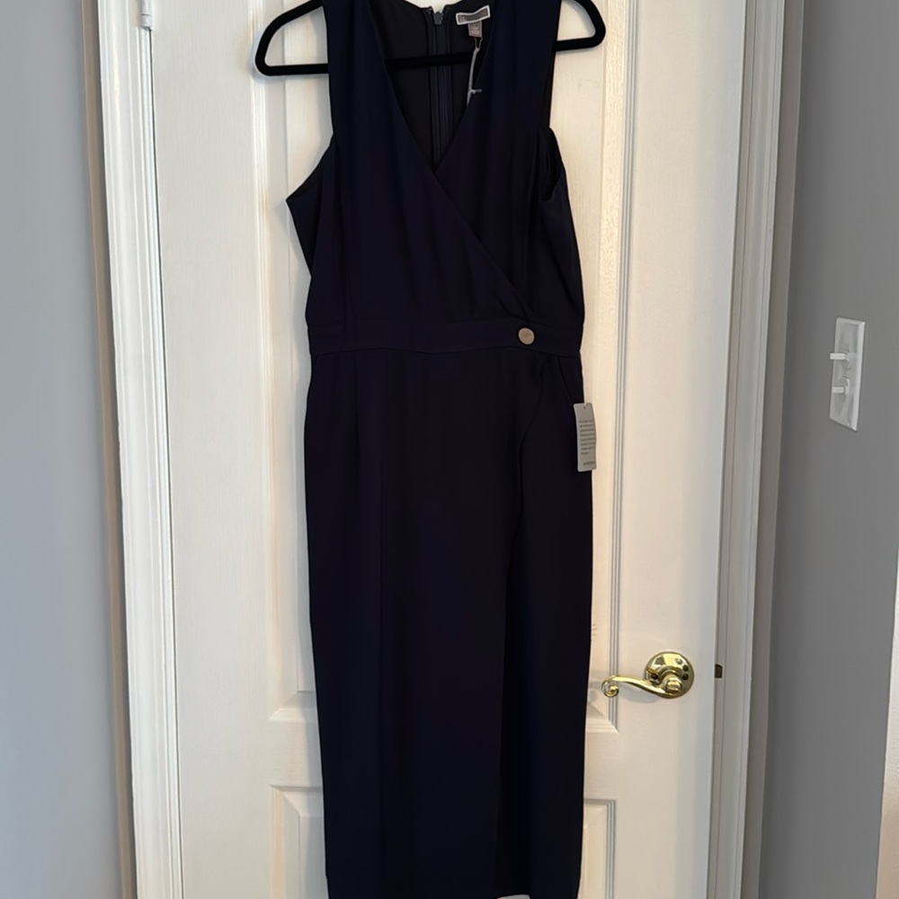 Chelsea28 Women’s Navy Crepe Sleeveless Wide Leg Jumpsuit, Size Large